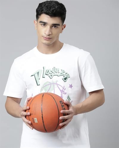 Image of XTEP Men's Basketball T-Shirt, Classic Loose-Fit Gym Tee in Premium Cotton with Basketball Logo, Casual Sports T-Shirts for Men