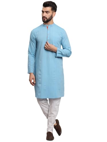 Image of LATEST CHIKAN Men's Cotton Regular Striped Knee Lenght Kurta Full Sleeves - Casual Ethnic Wear