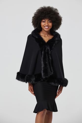 Faux Fur Shawl Wrap Women Cape Poncho Cloak with Faux Fur Trim Winter Sleeveless Cardigan Coat for Party Wedding3