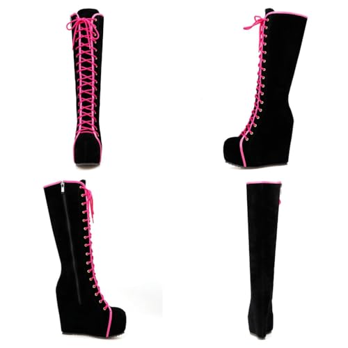 Image of Parisuit Women's Knee High Goth Platform Boots Lace Up Combat Boots