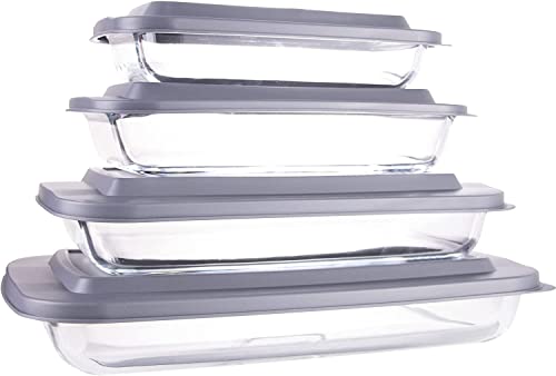 Luvan 8 Piece Glass Baking Dish With Lids, Rectangular Glass Baking Pan Bakeware Set With Bpa Free Lids, Baking Pans With Cover For Lasagna, Leftovers, Cooking, Kitchen, Fridge-To-Oven Safe #TOP21