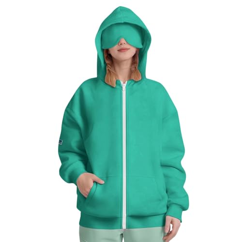 DDAPJ pyju Boys Girls Travel Hoodie with Eye Mask, Full Zip Up Long Sleeve Fleece Hooded Sweatshirts Kids Spring Fall Clothes2
