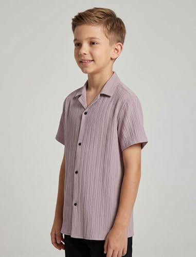 Image of Vikita Enterprise Kid Boy's Cotton Solid Shirt with Spread Collar Neck Half Sleeves Button Closure Curved Hem Length | Shirt For Kids Boys
