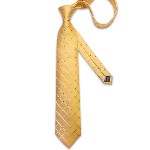 Image of DiBanGu Mens Silk Plaid Tie and Pocket Square Set | Elegant Silk Formal Tie Set, Woven Check Necktie and Cufflinks Tie Clip Set, Perfect for Wedding Party, Comes in Gift Box