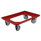 Traglast: bis zu 250 kg Transportroller Kunststoff 60x40 cm mit 4 Leichtlauf-Lenkrollen (Rot)