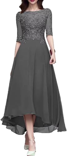 Women's Tea Length 3/4 Sleeve Mother of The Bride Dresses for Wedding Chiffon Formal Evening Gown Grey 6