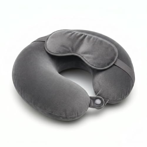 Image of Travel Neck Pillow for Adults, Fiber Filled U-Shaped Neck Support Pillow with Button Closure, Soft Plush Neck Cushion for Airplane, Car, Office & Travel (Grey)