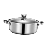 WHAMVOX 304 Edelstahl Hot Pot Mit Deckel Fächerdesign Für Gas Und Induktionsherde 28cm Flacher Boden Für Gemeinschaftsessen