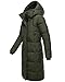 MARIKOO Damen Langer Wintermantel warmer Steppmantel mit abnehmbarer Kapuze und magnetischen Details Chumanii XVI Dark Olive Gr. L