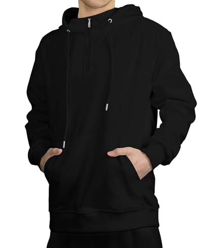 Gavliuu Men's Zip Hoodie with Stand Collar & Double-Layer Hood 300g/m² Cotton Blend Loose Fit Spring/Autumn/Winter Black