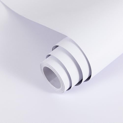 Hode White Vinyl Wrap Matt, White Sticky Back Plastic Roll, Self Adhesive Wallpaper for Furniture Kitchen Cupboard Covering Contact Paper Waterproof 30X300cm