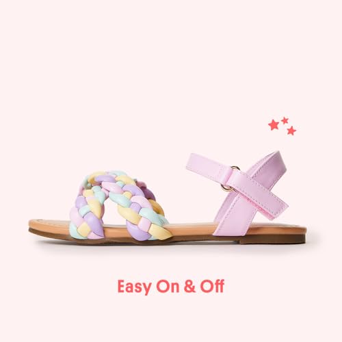 Image of FabKids Girls Braided Open Toe Ankle Strap Flat Lightly Padded Sandals Summer Holiday Party Dress Shoes for Toddler Little Kid Big Kid