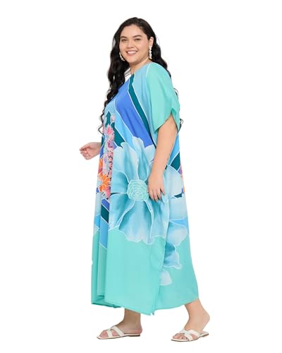 Image of Gypsie Blu Women Plus Size Kaftan Dress Beach Cover Up Maxi Dresses for Women, V-Neck Kimono Sleeve 1X-3X