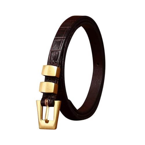 Women's Skinny Leather Belt - Adjustable Thin 1.3cm Wide Waist Strap With Gold Buckle For Dresses Jeans