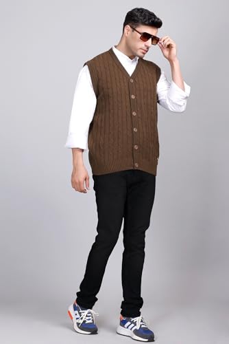 Image of V Neck Cardigans for Men - Woolen Sleeveless Sweater for Man Winter Wear