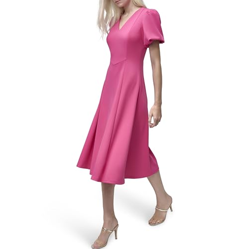 Image of DKNY Women's Bubble Sleeve V-Neck Fit & Flare Mini Dress