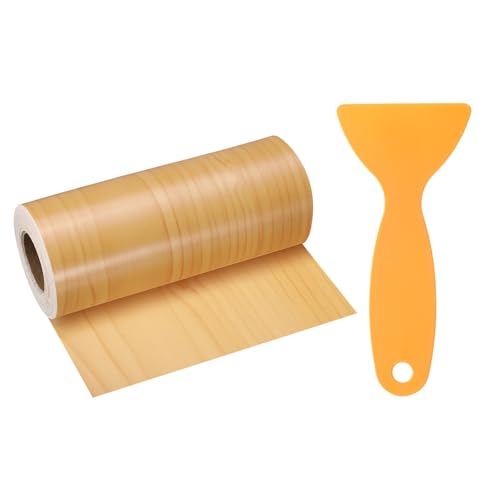 Image of HARFINGTON Wood Grain Repair Tape 4.7 Inch x 33ft Self Adhesive Repair Patch Tape Simulated Wooden Floor Tapes with Plastic Scraper for Tables Doors Windows Furniture, Cherry