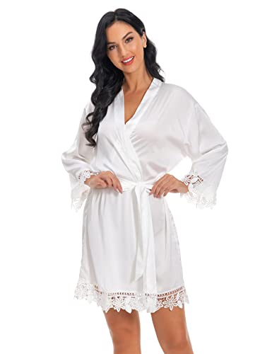 Women's Satin Robes Lace Silk Robe Bride Bridesmaid Robes Bridal Robes Soft Kimono Bathrobe4