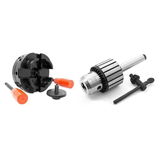 WEN LA4444 4-Inch 4-Jaw Self-Centering Chuck Set with 1-Inch x 8TPI Thread & LA164K 5/8-Inch Keyed Drill Chuck with MT2 Arbor Taper.