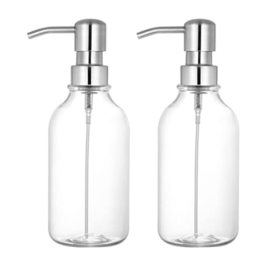 2 Set Foaming Hand Soap Dispenser Bathroom, Brushed Nickel Stainless Steel Foam Dispenser (Stainless Steel Pump + Clear Bottle)
