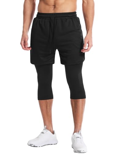 Aolesy Calça de corrida masculina 2 em 1, calça de compressão para treino de ginástica masculina, 3/