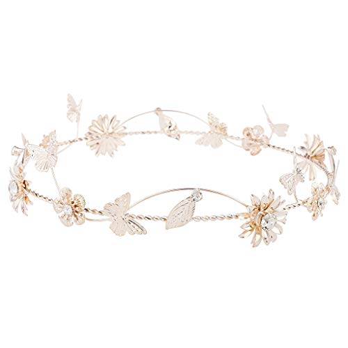 Lux Accessories Rose Gold Tone Metal Flower Floral Butterfly Leaf Crown Headband