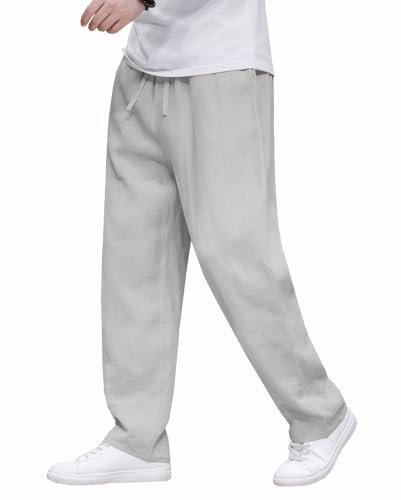 Pantalon en lin homme décontracté avec cordon de serrage taille élastique et coupe ample pour l'été