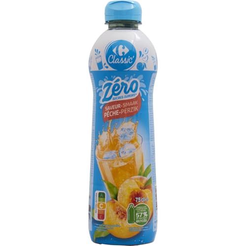 Sirop pêche sans sucres pour stopper les boissons caloriques avec le lot de 4 Carrefaur Classic