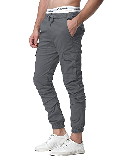 ZOEREA Pantalones Hombre Casuales Deporte Elásticos Joggers Largos Pants con Bolsillos Algodón Slim Fit Cargo Trouser de Hombres Gris, M