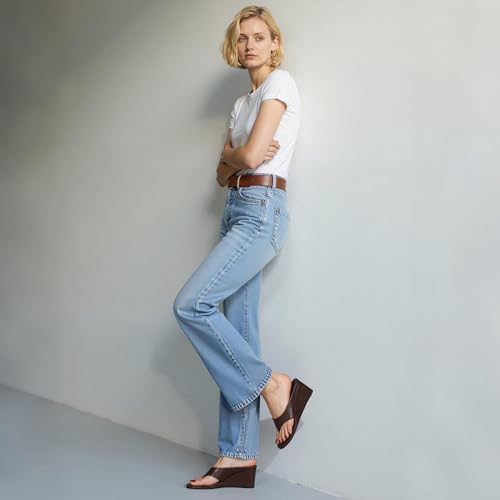 Image of AMINUGAL Wedge Sandals for Women Trendy Dressy Summer Wedges Heels for Women Chunky Heel Open Round Toe Womens flip flops slides Cute Beach Slip On Thong Sandals for Ladies Y2K