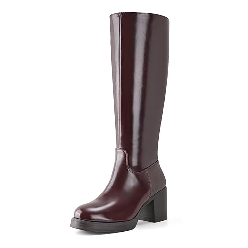 Image of Shoe'N Tale Platform Knee High Boots for Women Block Chunky Heel Round Toe Side Zipper Tall Boots