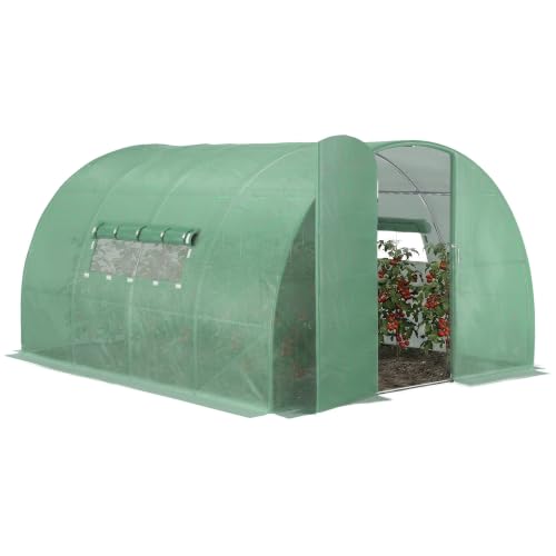 Image of Outsunny Large Polytunnel Walk In Greenhouse Mesh Windows Green (3 x 4 m)