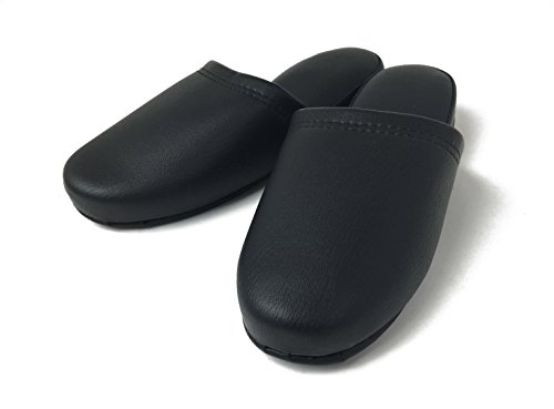 オーミケンシ 抗菌 レザー調スリッパ 前閉じ ブラック 約23~26.5cm 36013