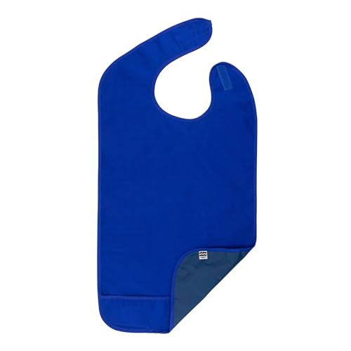 Shorewood Medical Adult Bib for Eating, Waterproof Clothing Protector with Crumb Catcher. Machine Washable (Regular, Royal Blue, One Size)