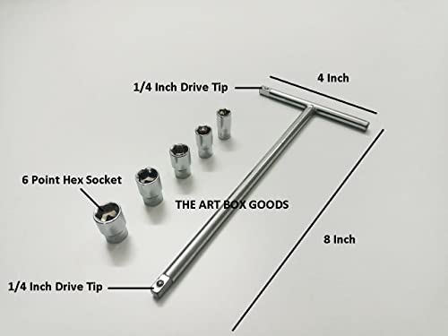 Image of 1 /4 inch T - Handle with 8, 9, 10, 11, 12 mm Sockets, Hardened Chrome Vanadium Steel, Anti-Slip & Anti-Corrosion properties Combination Set (Combo 3)