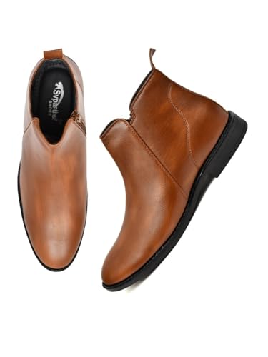 Image of SVpanther Men's Classic Tan Chelsea Boots | Genuine Leather | Slip-On Ankle Boots for Formal & Casual Wear