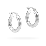 Pendientes de Aro de Plata de Ley 925 para Mujer, Acabado Rodiado y Baño de Oro 18k, Diseños Lisos, Torsados y Diamantados, Hipoalergénicos (Lisas Plateada)