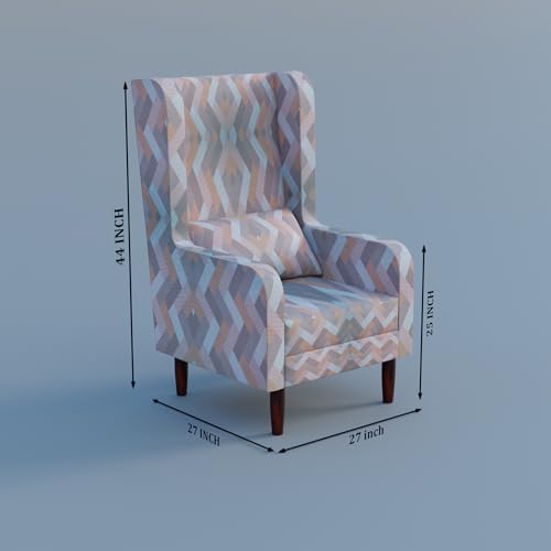 Image of Custom Decor Wooden Wing Chair with Ottoman Stool | Wingback for Living Room | One Seater Sofa | High Density Foam | Accent Chair for Seating and Home Decor Furniture | (Twilight Prism, with Ottoman)
