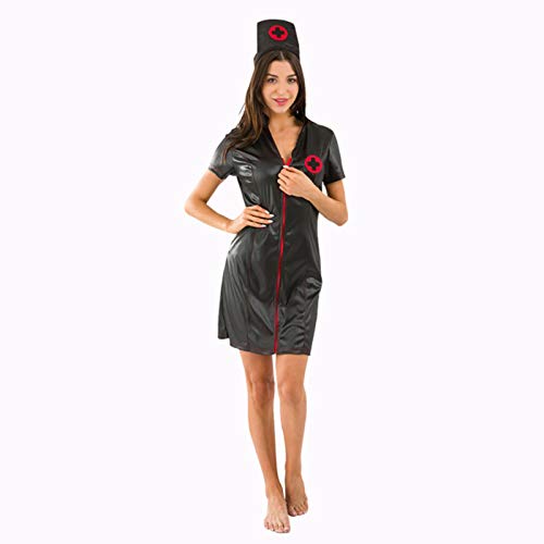 Bwer Haut de Gamme Sexy infirmière Costume Docteur Costumes Cosplay hôpital Uniforme Tentation sous-vêtements Halloween Jeu de rôle, Noir, L