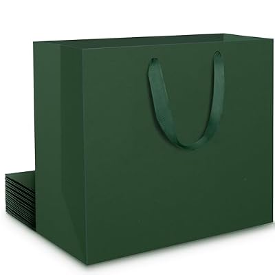 EUSOAR Shopper Carta Verde - 10 Pezzi 230GSM Borse Verde Scuro Grandi Kraft Carta L 32x28x11.5 cm - Buste Regalo - Green Paper Gift Bags - Sacchetti Verde Matrimonio Donna Uomo Compleanno Natale