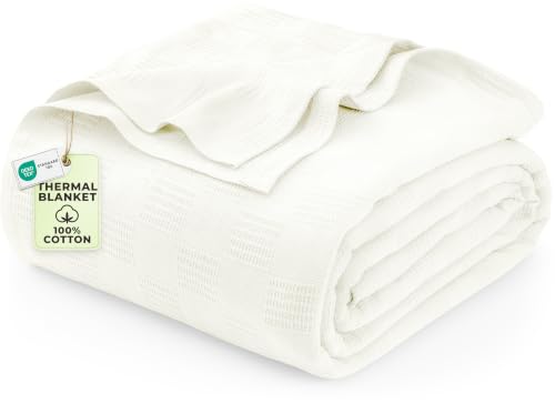 Utopia Bedding 100% Cotton Thermal Blanket Ivory Twin, 90x72 Inches by Utopia Bedding - Used condition - US$20.64