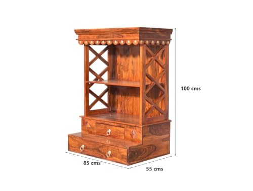 Image of Wudniture Sheesham Wood Handcrafted Home Mandir /Temple (Honey Finish, 100 cm) | Wooden Pooja Mandir for Home & Office