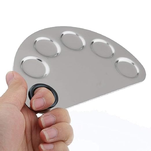 Image of Stainless Steel Cosmetic 5 Dip Makeup Mixing Plate with Spatula Tool for Women | Beauty Tool | (Silver)