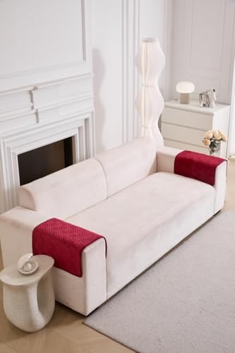 Image of HOMETHREADS Innovative Premium Velvet Sofa Cover Mat with PVC Backing for Non-Slip Comfort | (Maroon Vrsh, 2Pc Armrest Mat | 70x50cm)