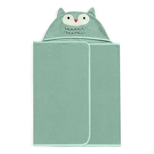 Image of Delta Children Personalized Kids Hooded Bath Towel with Pockets - Super Soft and Absorbent- Great Gift for Boys and Girls, Light Teal Owl