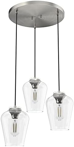 Hunter - Vidria 3-light Brushed Nickel, Medium Size Cluster Light, Dimmable, Formal Style, Round Shaped, for Bedrooms, Kitchens, Dining, Living Rooms - 19727