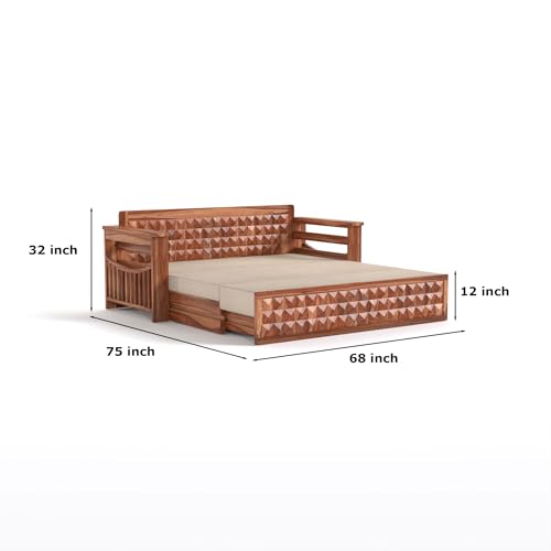Image of Mamta Furniture Solid Sheesham Wood Sofa Set 3 Seater Furniture Wooden 3 Seater Sofa Cums Bed for Home Living Room with Cushions (Honey with Cream, 3 Seater Design 1)