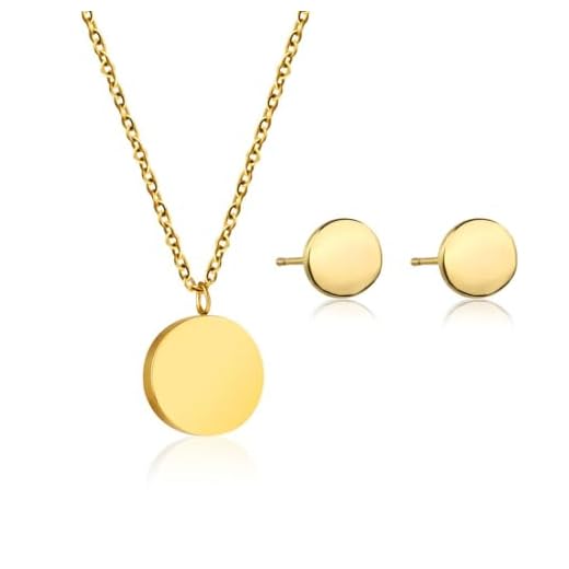 LOMISS CONJUNTO COLAR PINGENTE REDONDO BRINCOS FEMININOS METAL OVAL FOLHEADO LISO