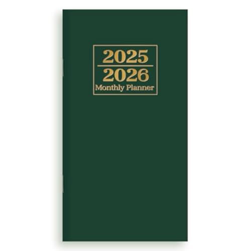 VMAPJIZA Planificador de bolsillo 2025-2026, planificador mensual de dos años, tamaño de bolsillo, enero 2025-diciembre 2026, tamaño del monedero (16,5 x 8,9 cm), agenda de tapa dura, encuadernación