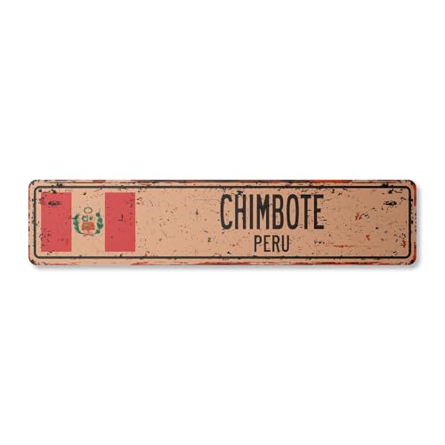 CHIMBOTE PERÚ Letrero callejero vintage Bandera peruana Ciudad Campo Camino Pared Rústico